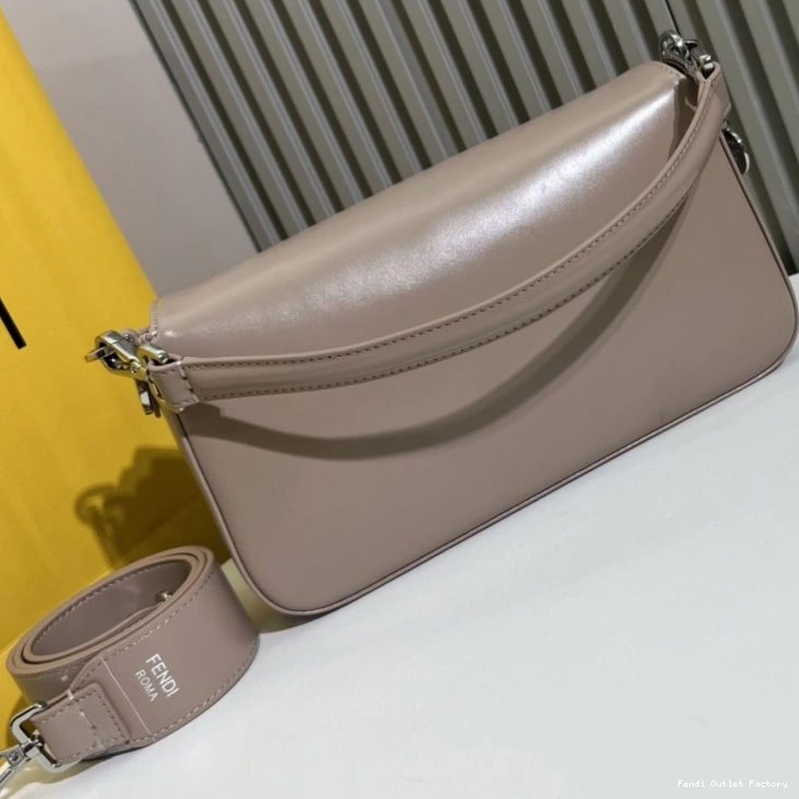 Vintage HOT Fendi Leather In Bag Tiffany Baguette Khaki Smooth Medium 0727